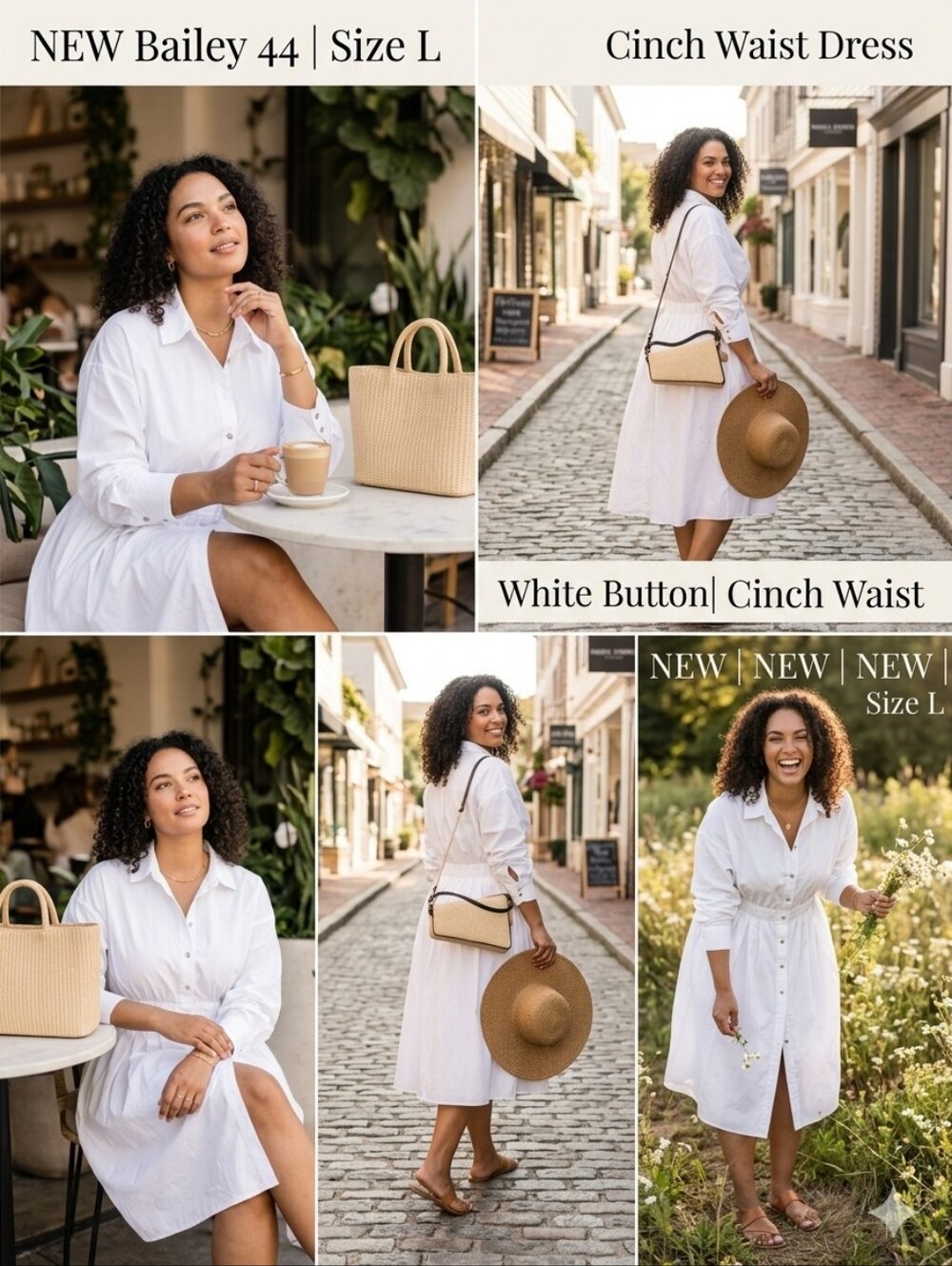 NEW Bailey 44 White Button Down Cinch Waist Dress‎ Size L